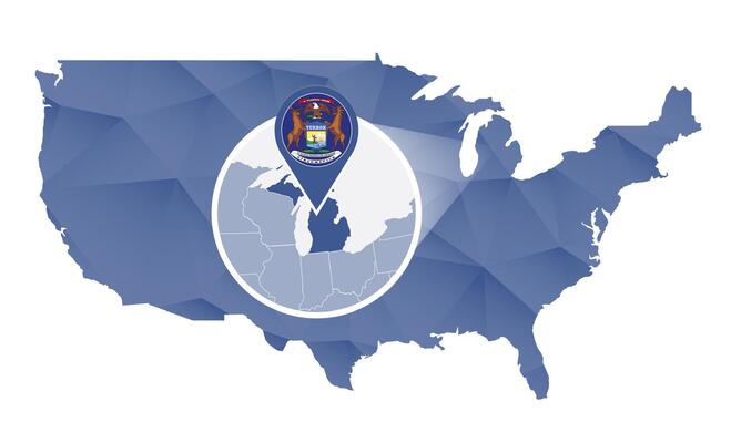 Michigan State magnified on United States map.