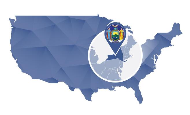 New York State magnified on United States map.