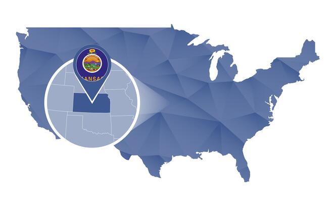 Kansas State magnified on United States map.