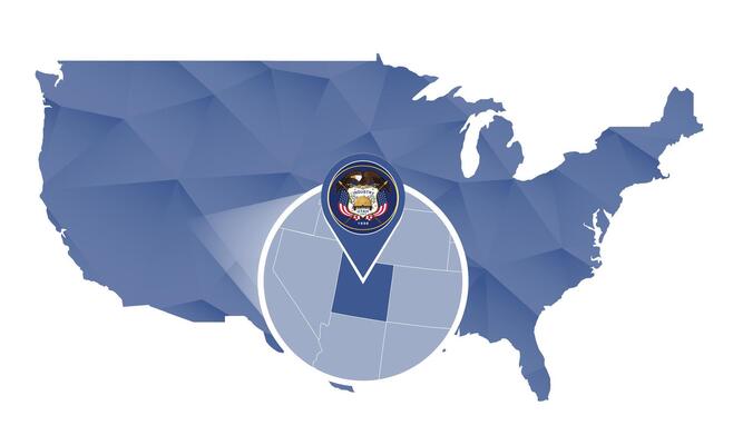 Utah State magnified on United States map.