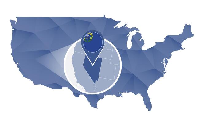 Nevada State magnified on United States map.