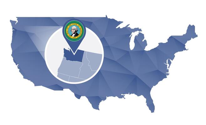 Washington State magnified on United States map.