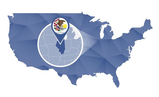 Illinois State magnified on United States map.
