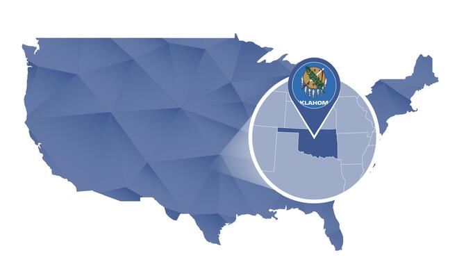 Oklahoma State magnified on United States map.
