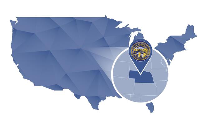 Nebraska State magnified on United States map.