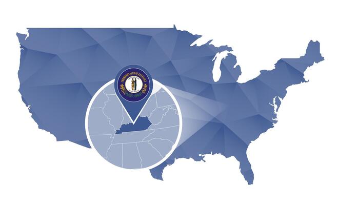Kentucky State magnified on United States map.