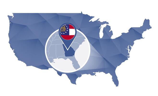Georgia State magnified on United States map.