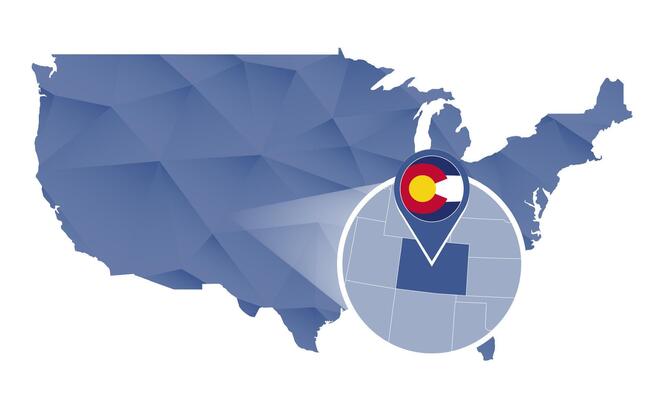 Colorado State magnified on United States map.