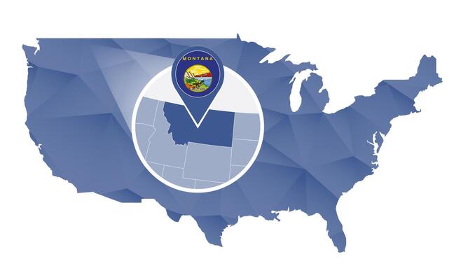 Montana State magnified on United States map.