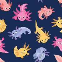 Seamless pattern with axolotl. Endless texture for your design vector