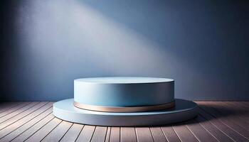 Blue Podium in Soft Blue Wall Background for Product Presentation photo