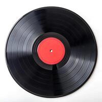 isolated long play disk with blank label in red photo
