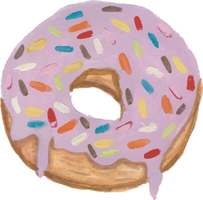 a watercolor painting of a donut with sprinkles