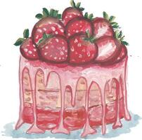 a watercolor painting of a strawberry cake vector