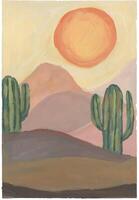 a painting of a desert scene with cactus trees watercolour vector