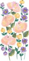 a hand drawn watercolor painting of pink and yellow flowers vector