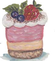 a watercolor painting of a cake with berries vector
