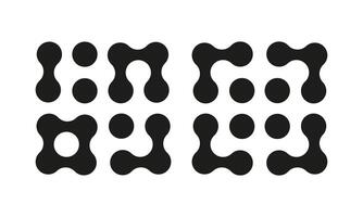 Metaball abstract icons. Connected dots signs. Integration symbol. Circles minimal pattern. Point movement layout. Connected blobs. Metaballs transition. Flat logotype set. vector