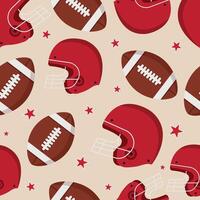 Seamless pattern with American football helmets, balls and stars. graphics vector