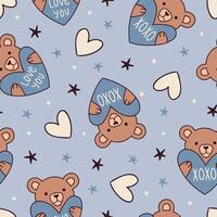 Valentines Teddy Bear Pattern Blue Background Teddy bear pattern for boys vector