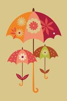 Floral Patterned Umbrellas Autumn Rain, Colorful Design vector