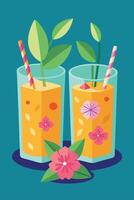 Refreshing Summer Fruit Smoothies with Floral Garnish vector