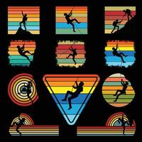 Man Ascending Mountain Retro Sunset Design Bundle vector