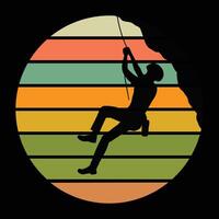 Man Climbing Mountain at Sunset Retro Design vector