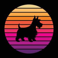 Sunset Retro Background with Scottish Terrier vector