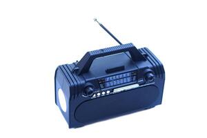 Portable FM,AM radio receiver, Mp3 Player, and flashlight isolated on white background. Concept, equipment technology design for entertainment. Listen to music, songs or news. photo