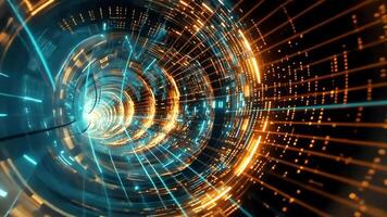 Abstract digital tunnel with glowing particles and lines. video