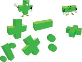 A cartoon green cube with a smiley face and a cross vector