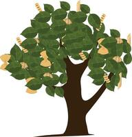 Pasta and walnuts growing on a leafy tree against white background vector