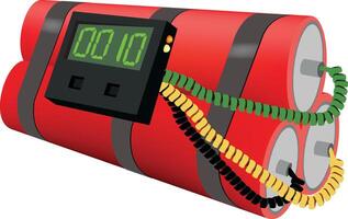 A red and black bomb with a digital clock on it vector