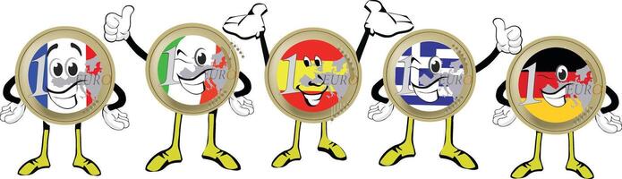 Four cartoon characters holding up their hands and wearing different flags vector