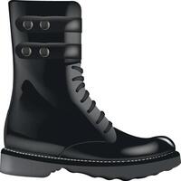 Shiny black combat boot with buckles and laces isolated on white vector