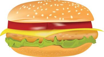 A hamburger with cheese and lettuce on a white background vector