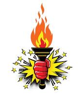 Red hand with flaming torch vector