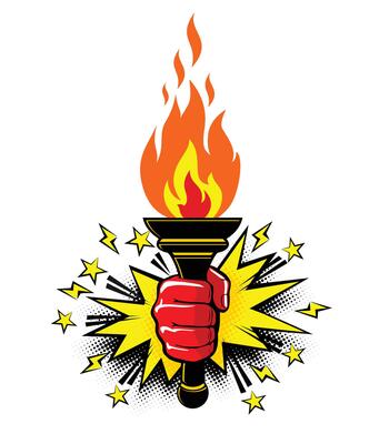 Red hand with flaming torch