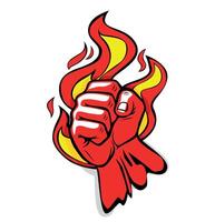 Flaming clenched red fist vector