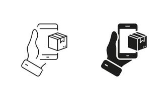 Ecommerce. Online Delivery Service Line and Silhouette Icon Set. Purchase Shipping Symbol. Editable Stroke. Isolated Illustration vector