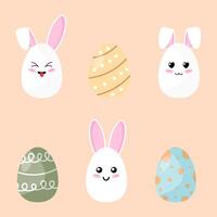 A set of cute Easter eggs and bunnies. Designed in soft pastel tones, perfect for greeting cards. vector