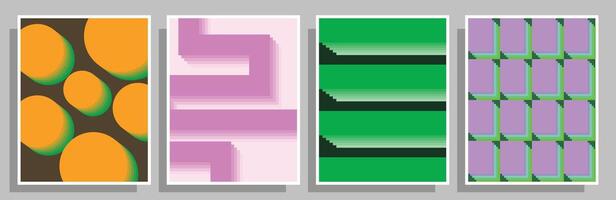 Simple geometric cover design collection. Abstract modern art poster template set. Colorful minimalist shapes background. vector