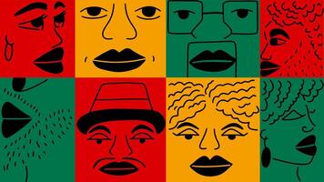 Black History month design illustration with different abstract black people faces vector
