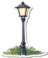 Illuminated Street Lamp Amidst Lush Green Foliage png
