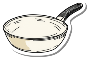 A single empty cream colored cooking pan with a black handle png