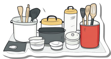 Kitchen Utensils and Cookware Arranged Neatly on a Surface png