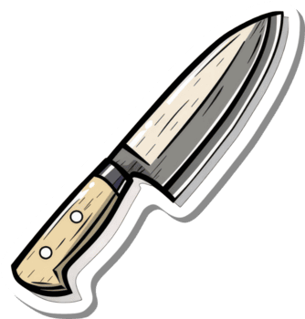 un pegatina de un agudo cocina cuchillo con un de madera encargarse de png