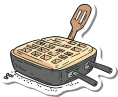A freshly made waffle in a waffle iron with a spatula png