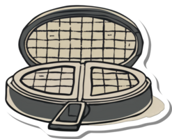 A double waffle iron is shown open displaying its gridded plates png
